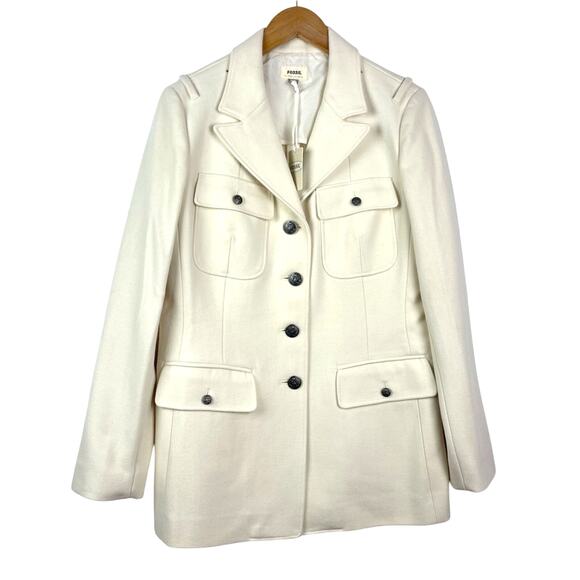 Fossil Cream Coat Off White Jacket Large New Wool Blend - Picture 1 of 10